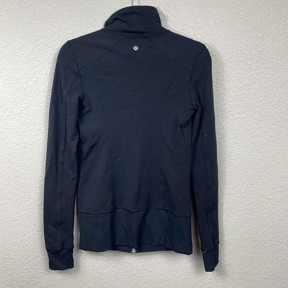 Lululemon Nice Asana Jacket Black Pow Stripe Split Pea Full Zip Thumb Holes - Picture 6 of 14
